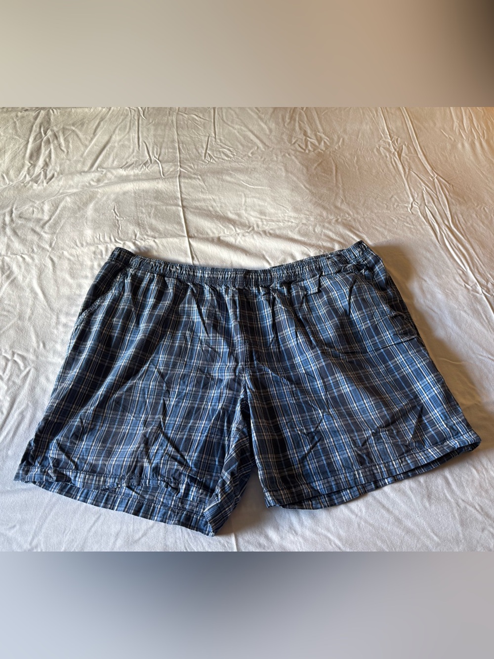 Faded Glory Blue Plaid Drawstring Casual Shorts Size 3XL